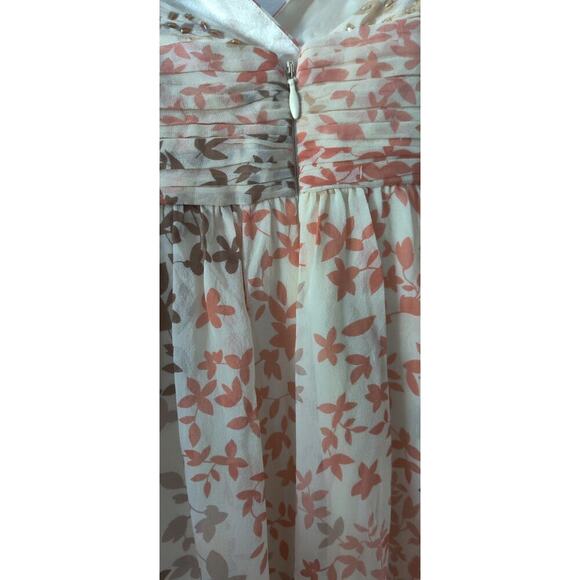 BCBGMAXAZRIA Silk Floral Evening Gown Dress Chiffon Beaded Size 0 Romantic Pink - Picture 3 of 7